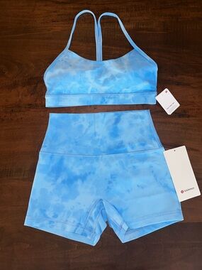 LULULEMON ALIGN NO LINE HR SHORT 4” & FLOW Y BRA 2 PC SET SMOOTHIE BLUEBERRY 6